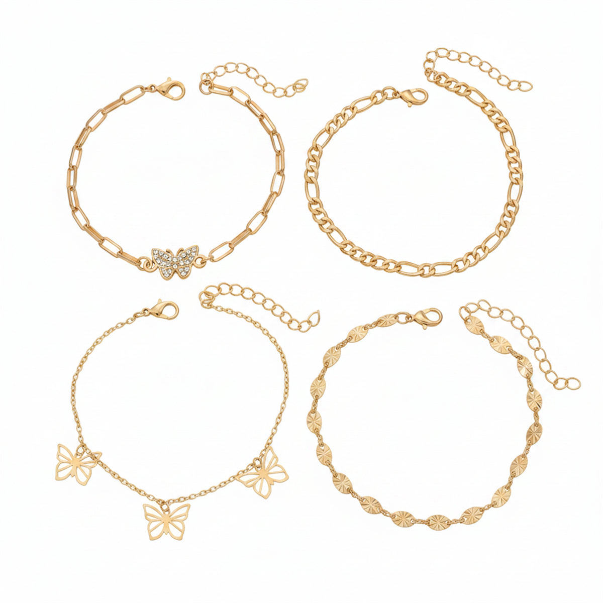 Cubic Zirconia & Goldtone Butterfly Cham Tassel Anklet Set
