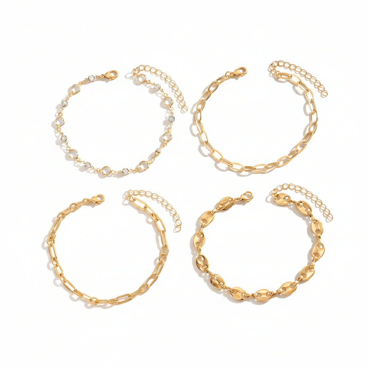 Clear Crystal & Cubic Zirconia Goldtone Pig-Nose Shape Chain Anklet Set