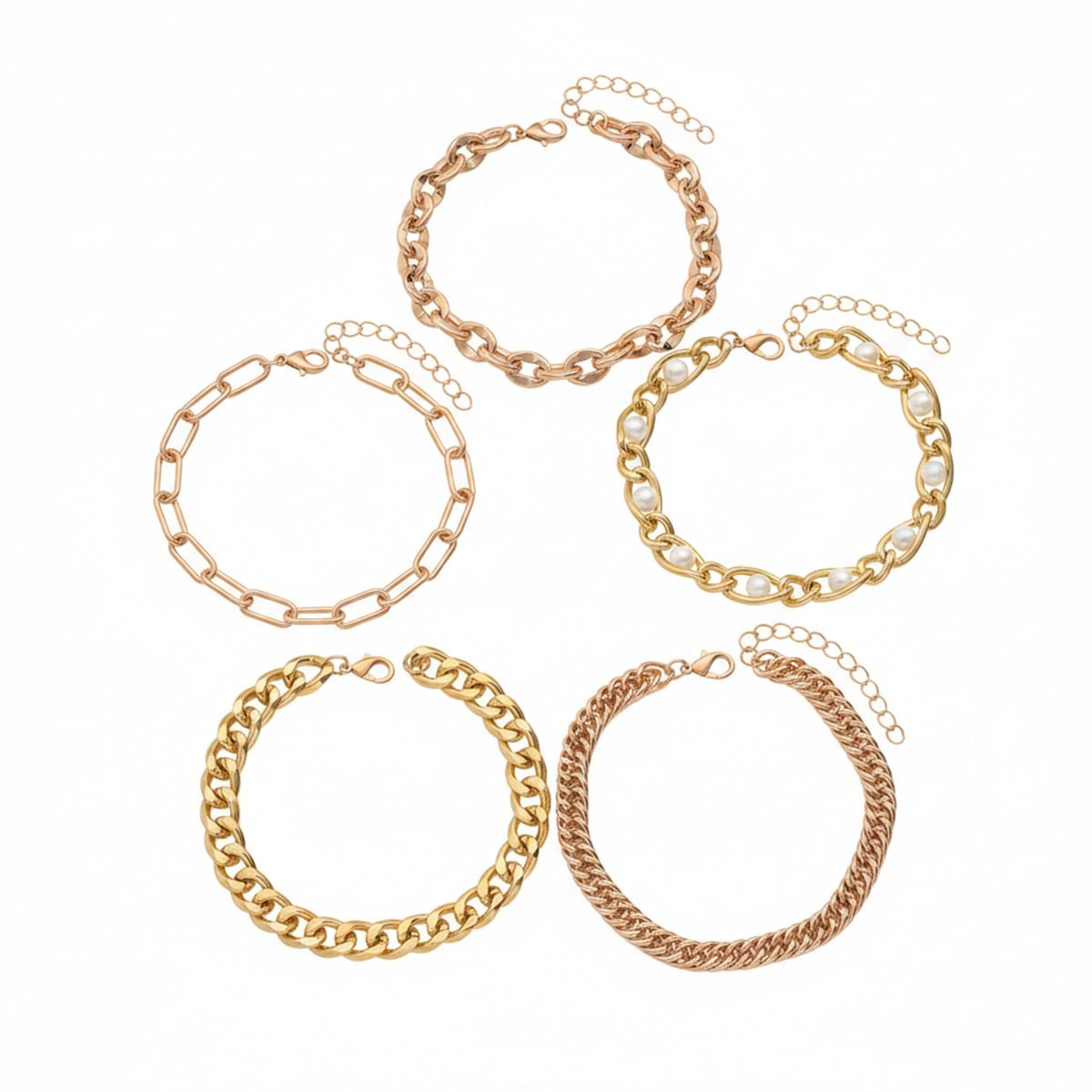 Pearl & Goldtone Figaro Chain Anklet Set
